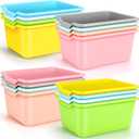 Dandat 16 Pcs Plastic Book Bins for Classroom Library Cubby Bins Scoop Front Stackable Toy Storage Tubs Containers for School Office Home Nursery Playroom Organization(Candy Color)