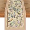 Artoid Mode Beige Birds Floral Blossom Table Runner, Seasonal Flowers Spring Kitchen Dining Table Decoration for Home Party Decor 13x72 Inch