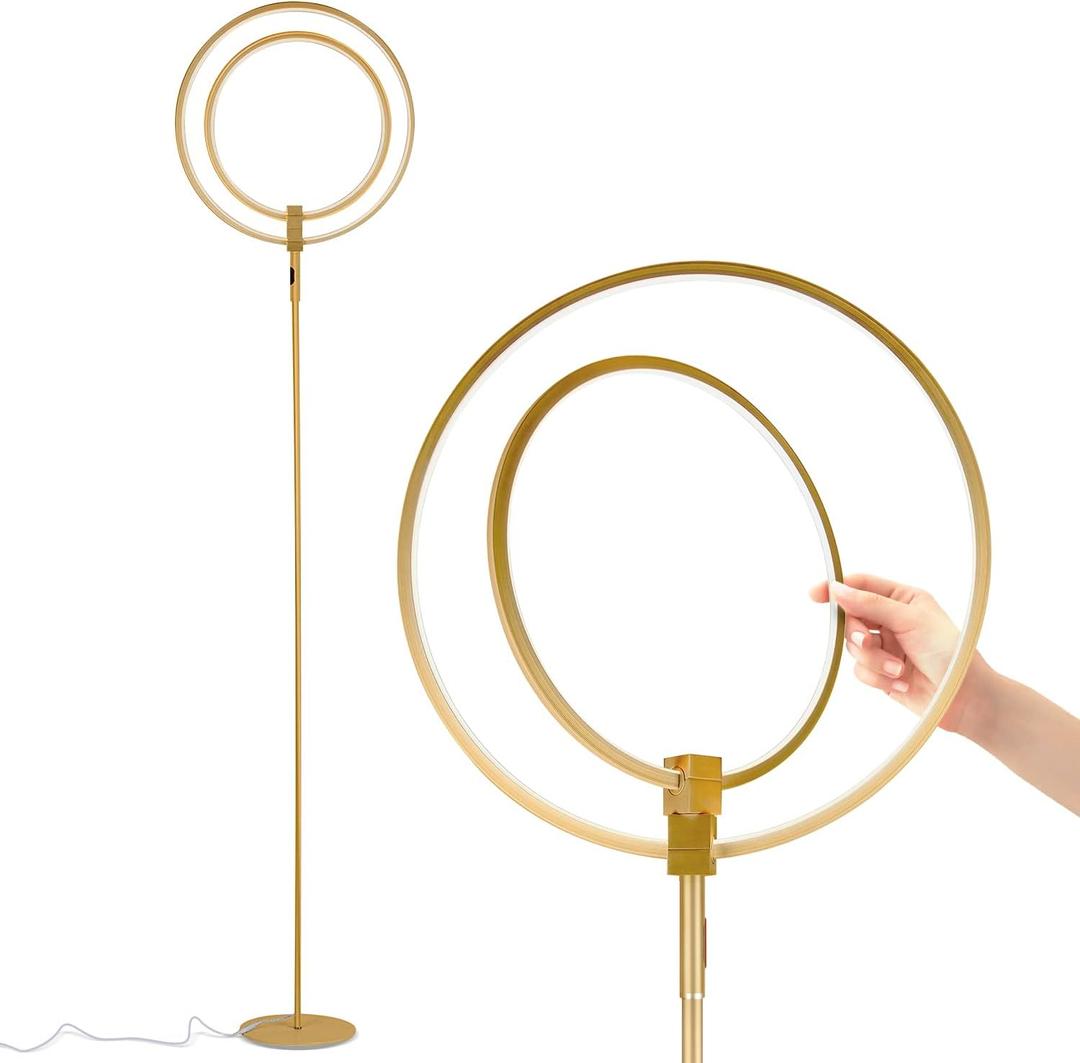 Brightech Eclipse Modern LED Torchiere Floor Lamp - Very High Brightness, Indoor Lamp - Living Room Standing Light - Alternative to Halogen - Built in Touch Dimmer - Gold/Brass