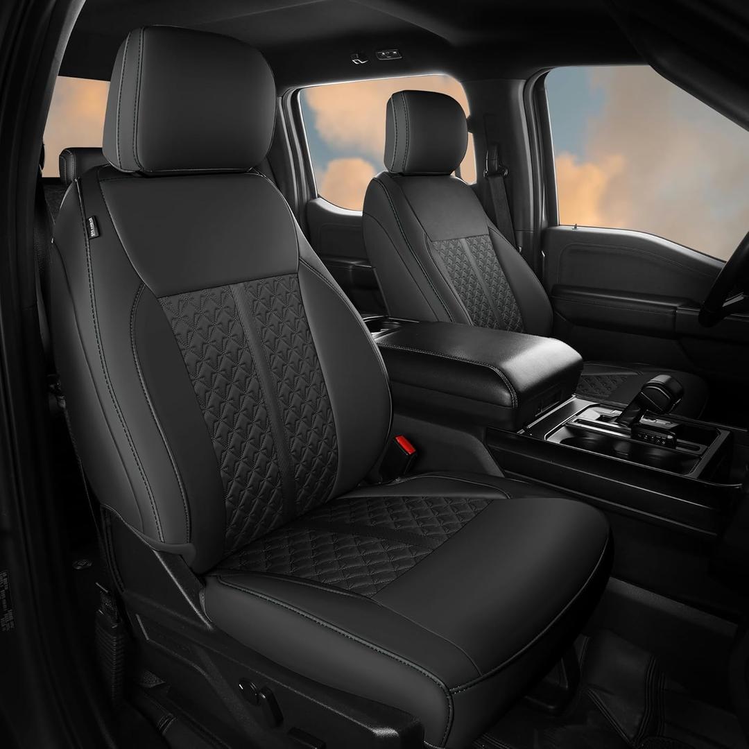 Custom Seat Cover for Ford F150 SuperCrew XL XLT 2015-2020, F250 F350 F450 Super Duty Crew Cab 2017-2022, Wear Truck Seat Cover Full Set, Pickup Accessories (C011-Black)