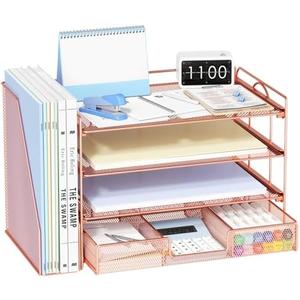OPNICE Desk Organizers and Accessories, 4-Tier Paper Letter Tray Organizer with Removable File Holder + Drawer, Office Desktop Workspace File Organizer for Office Supplies Desk Accessories (Rose Gold) OPNICE Desk Organizers and Accessories, 4-Tier Paper Letter Tray Organizer with Removable File Holder + Drawer, Office Desktop Workspace File Organizer for Office Supplies Desk Accessories (Rose Gold)