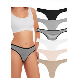 ANZERMIX Women's Breathable Cotton Thong Panties Pack of 6 L