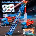 Race Track Truck Toys for 3 4 5 6 Years Old Kids - Carrier Truck Transport Car with 6 Die-Cast Cars Toys, 4-in-1 Truck with 2 Foldable Race Tracks, Christmas Birthday Gifts Toy for Toddler Boys, Blue