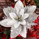 RECUTMS 10 Pcs Christmas Glitter Artificial Poinsettia Flowers 6inch Christmas Wreath Christmas Tree Flowers Ornaments Holiday Seasonal Decorations (Silver, 6inch) (Sliver1)
