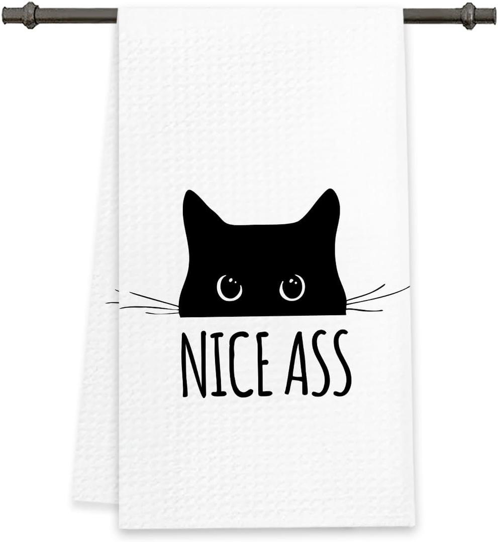 4 x Funny Bathroom Hand Towels Kitchen Towels Bathroom Black Cat Dish Towels Nice Ass for Bath Bar Dining Room Decor and Housewarming Gift 16x24 Inch
