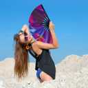 Large Folding Hand Rave Fan Popping Fan for Line Dancing Clacking Fans for Dance,Party,Decoration,Festival (Aurora)