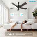 Obabala 52 Inch Ceiling Fan No Light, Modern Black Ceiling Fan Without Light with Remote & APP, Quiet Reversible DC Motor, 6-Speeds, for Living Room, Bedroom, Patio (Black+Brown)