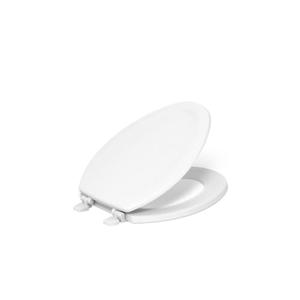 KOHLER K-4647-0 Stonewood Elongated Toilet Seat, Wooden Toilet Seat, White, Fits most elongated toilets, Includes color-matched plastic hinges