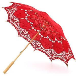 Handmade Red Lace Parasol Umbrella Wedding Bridal 30 Inch Adult Size