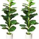 2Pack Artificial Fiddle Leaf Fig Tree, 35" Faux Ficus Lyrata Plant with Pot, Floor Plant Outdoor Artificial Plant, Suitable for Living Room, Office, Bedroom Decor