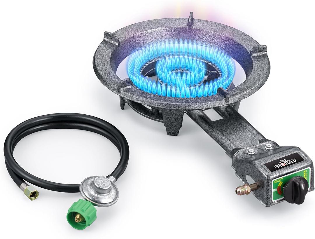 COOKAMP Propane Burner, Low Pressure Single Burner Camping Stove With Regulator And Hose,Portable Gas Stove For Camping Outdoor Cooking SH80 (SH80)