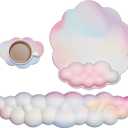 JIKIOU Cloud Mouse Pad Wrist Support, Upgrade Enlarge Leather Mouse Pads Keyboard Wrist Rest, Comfortable Memory Foam Wrist Rest for Computer Laptop Mac Gaming Office and Pain Relief Rainbow