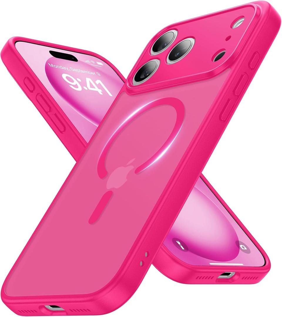 Faiono Magnetic for iPhone 17 Pro Case [Full Camera Protection][Military-Grade Protection][Compatible with MagSafe] Shockproof Protective Slim Phone Case for iPhone 17 Pro, Hot Pink