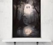 Halloween Decor Wall art Prints Dark Forest Ghost Ghost Poster art Holiday Art Gifts 12x16in Unframed