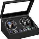 ANWBROAD Watch Winders for Automatic Watches, Automatic Watch Winder with 4 Watch Rotator and 6 Extra Storages, 4 Watch Winder with Japanese Quiet Motor, Carbon Fiber Watch Winder,UJWW012C