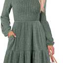 ANRABESS Women's Long Lantern Sleeve Ribbed Knit Dresses V Neck Casual 2026 Fall Winter Flowy Swing Tunic Sweater Short Dress (Green, S)
