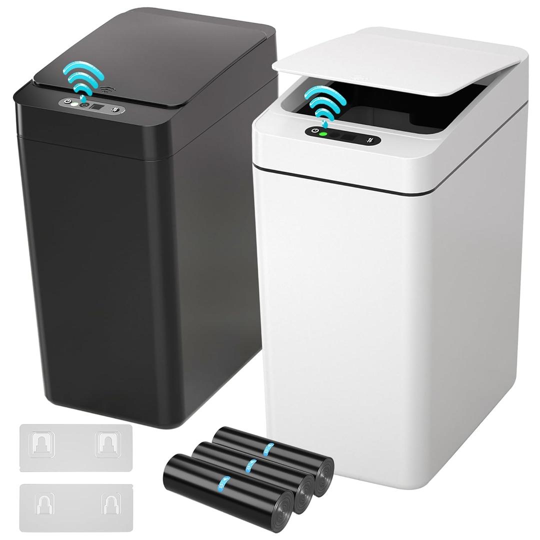 kaylowe Bathroom Automatic Trash Can 2.6 Gallon Touchless Small Trash Cans 2Pack Slim Motion Sensor Smart Garbage Bin for Commercial Office, Bedroom, Bathroom, Living Room, Black White