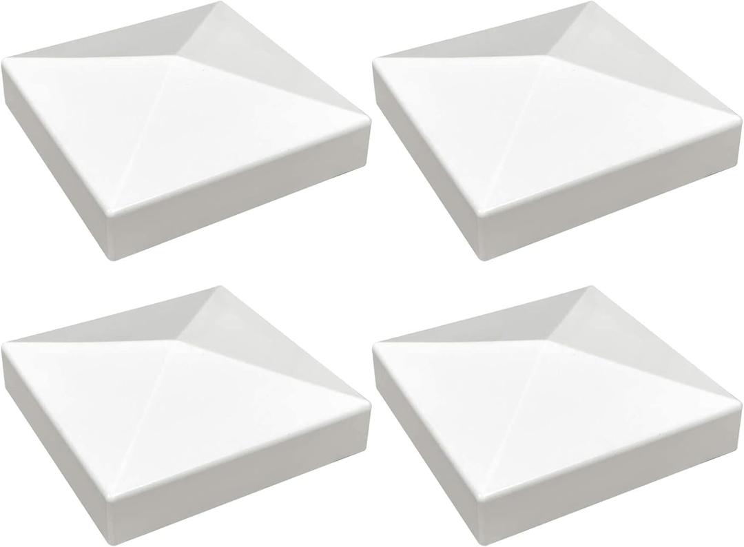 3.5 x 3.5 Inch Vinyl Fence Post Caps (4 Pack) - White Pyramid Style PVC Post Tops for 3.5" Wood Posts, Mailbox & Deck - Weatherproof & UV Resistant Decorative Covers - Easy Install Fence Post Pro