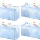 4 Packs Baby Blue Table Clothes for 6 Foot Rectangle Tables, One-Piece Wrinkle Resistant Stretch Spandex Table Covers with Skirt for Event Banquet Wedding Birthday Party, Size: 72" x 30"
