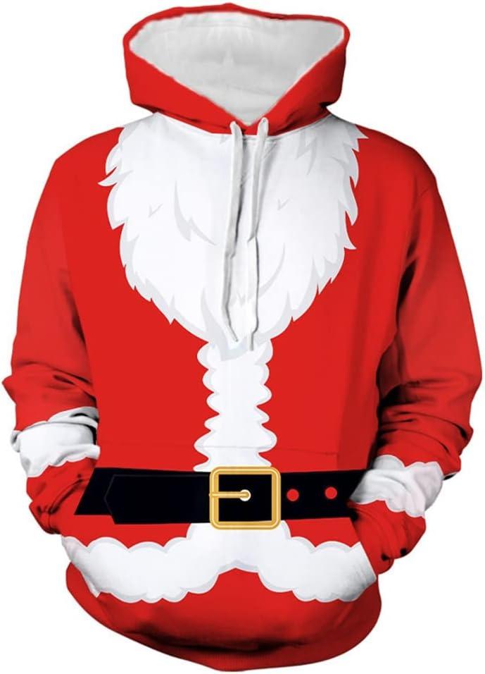 Mens Santa Claus Funny Sweatshirt Christmas 3D Novelty Fashion Pullover Hoodies (M)