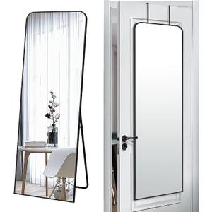 SCWF-GZ 57x20 Door Hanging Full Length Mirror, Floor (Height 5.7ft just Body in 1.3ft) or Wall Mounted Metal Frame Rectangle Dressing Mirrors for Bedroom Bathroom Living Room 57 inch Black