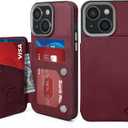 GUERNICA for iPhone 15 Wallet Case with RFID Blocking Card Holder for Women Men, Kickstand Shockproof Phone Case for iPhone 15(6.1"),Wine Red