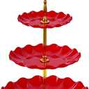 Soleebee 3-Tier Cupcake Stand, Wavy Plastic Tiered Serving Tray, Cup Cake Tower for Birthday Wedding Party Decoration, Cupcake Tier Stand Fruits Desserts Display (Red)