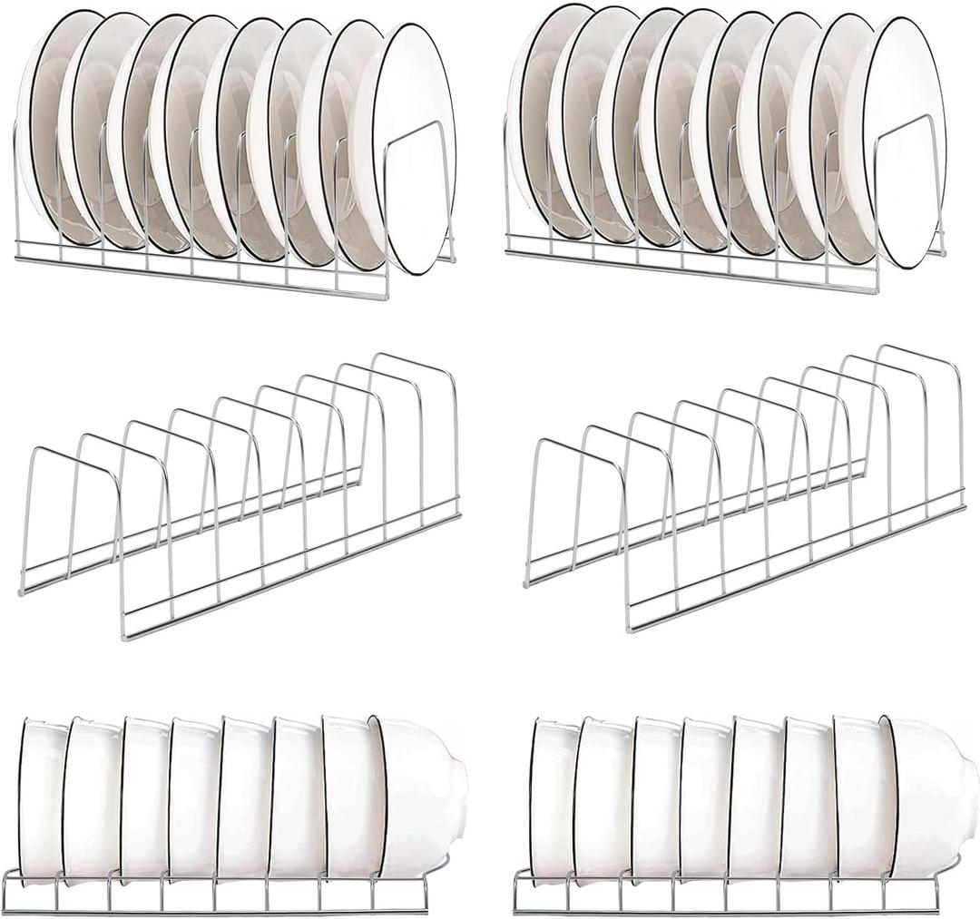 6PCS Stainless Steel Plate Organizer for Cabinet,Pot Lid Organizer Pot Lid Rack Holder Rest Storage for Cutting Boards,Bakeware,Cooling Racks,Pots & Pans,Serving Trays and Reusable Containers