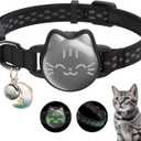 Waterproof Airtag Cat Collar, Breakaway Cat Airtag Collar with Luminous & Reflective Fish Pattern, Lightweight Kitten Collars for Apple Air tag, Hidden GPS Tracker Holder for Cats, Kittens(9-13") (Classic Black)
