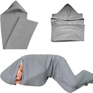 Hooded Sleep Pod Wearable Blanket - 2-in-1 Portable Full-Body Sleeping Bag - Comfortable Adult Swaddle Sack for Relaxing, Camping & Travel - Lightweight & Machine Washable
