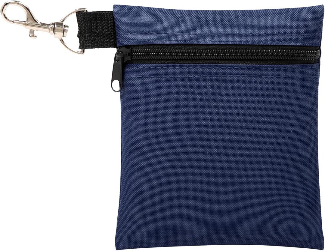 BuyAgain Golf Tee Pouch, 5.62 X 6.87 Inch Professional Zipper Golf Tee/Ball Pouch Bag with Metal Lobster Claw Clip (Navy Blue)