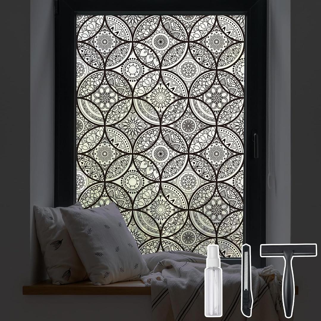 DKTIE Boho Stained Glass Window Privacy Film Easy to Install 35.4" x 78.7"