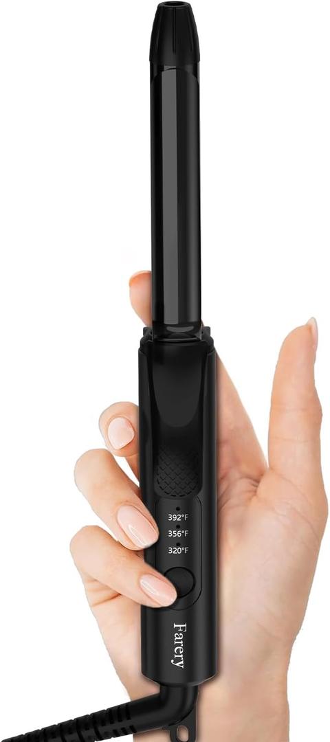 FARERY 1/2 Inch Ceramic Mini Hair Curler with 3 Adjustable Temp, 100240V Dual Voltage, Travel Curling Iron for Short Hair, AutoOff, Infused with Keratin & Argan Oil, Include Storage Bag, Black