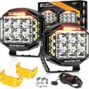 Auxbeam 5" 168W Round LED Offroad Light Pod with Amber DRL, V-MAX Series 16440LM Side Shooter LED Offroad with 270 Beam & Amber Covers, Auxiliary Driving Light for Truck ATV Jeep Ford