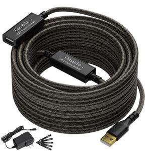 Active USB Extension Cable 75 Feet, USB 2.0 A Male to Female Repeater Cord, with 2 Extension Chipsets Signal Booster, 22AWG Tinned Pure Copper, (AC Power Supply Included)