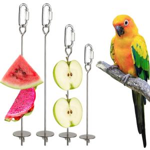 4 PCS Bird Cage Food Holders Stainless Steel Stick Feeder Parrot Fruit Vegetable Skewer Hanging Small Animal Hanging Foraging Accessories for Bird Parakeet Cockatoo Cockatiel