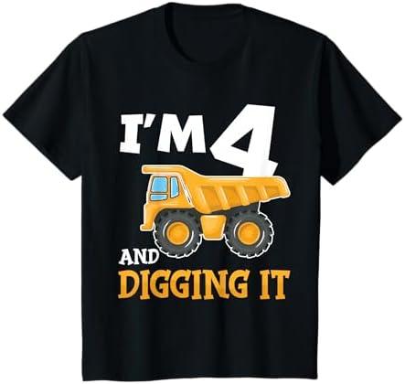Kids Four 4yr 4th Birthday Construction Boy 4 Years Old T-Shirt size small