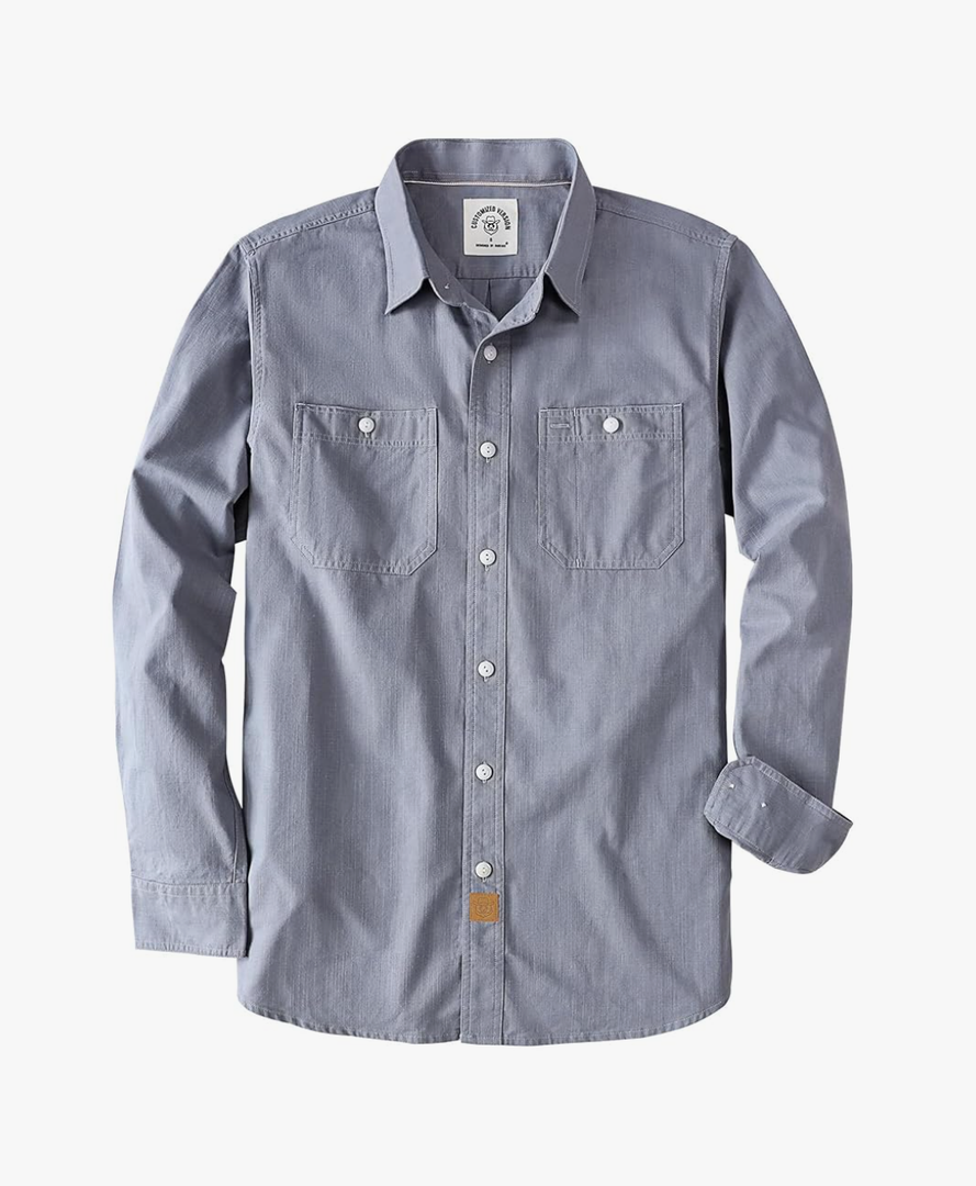 Dubinik® Chambray Shirt Men Long Sleeve Cotton Work Shirts with 2 Pockets Casual Button Down, 2 XL, Grey