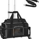 Petskd Top-Expandable Small Pet Carrier with Wheels (17" L x 11" W x 9.5" H), Alaska Airlines Approved, Rolling Pet Carrier for Small Dogs & Cats (Black)