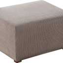 Flamingo P Stretch Ottoman Cover Stool Furniture Protector Soft Rectangle Slipcover with Elastic Bottom Stretch High Spandex Small Checks Jacquard Fabric (Large, Taupe)