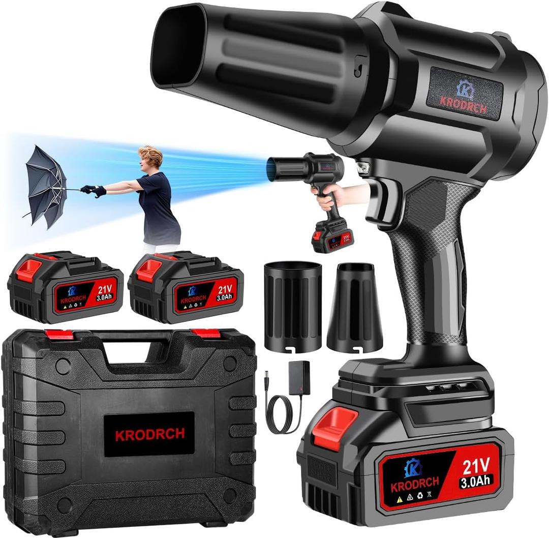 Electric Cordless Leaf Blower with 2 X 3.0Ah Batteries and Charger Included, 300000RPM Handheld Leaf Blower, Violent Leafs Blower for Lawn Care, Garage, Patio, Car