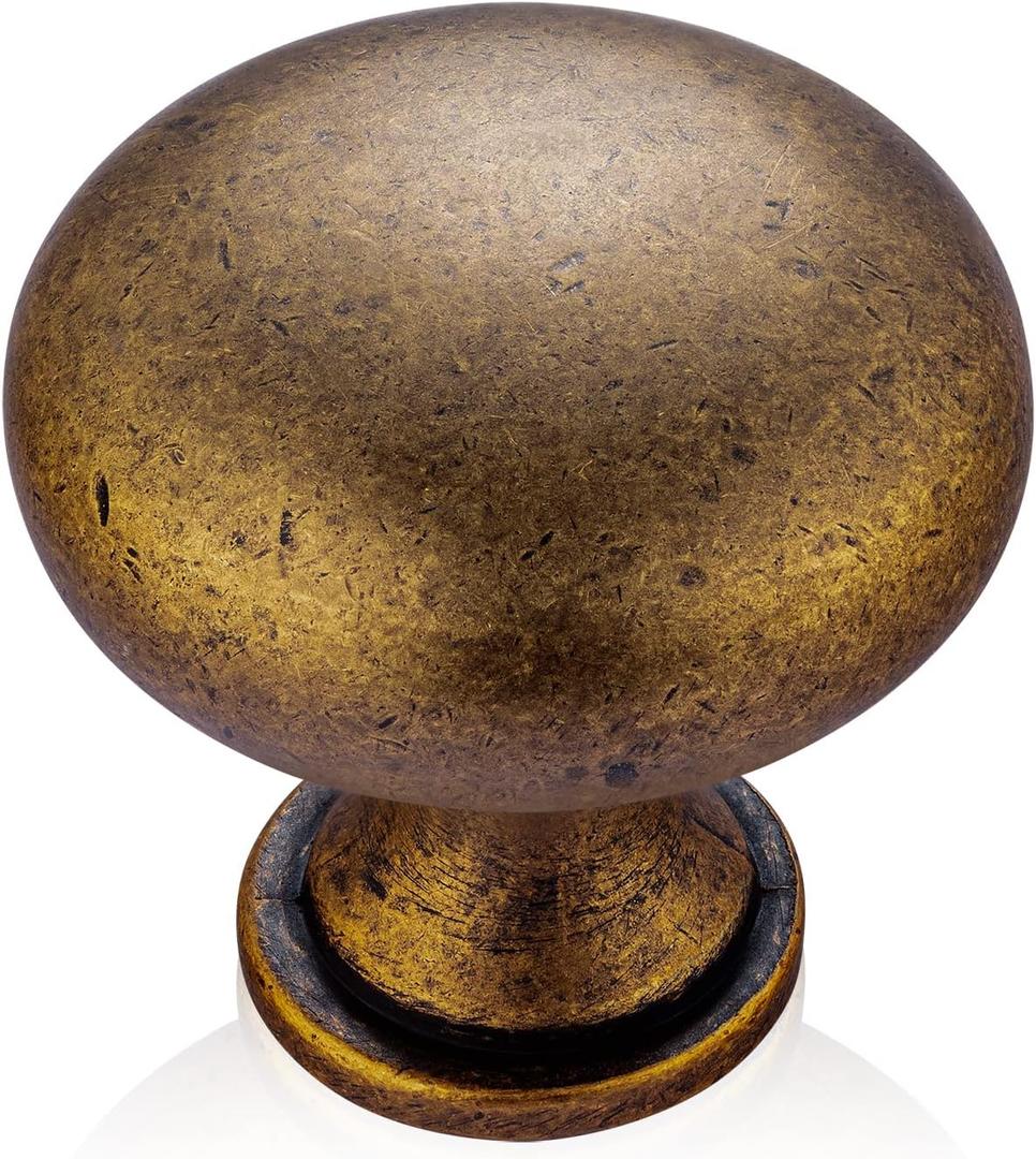 10-Pack Antique Brass Cabinet Knobs, Vintage Round Drawer Knobs for Kitchen Cupboards Dressers, Unique Home Improvement Hardware