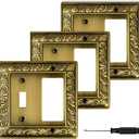 Antique Brass Decorative Wall Plate Light Switch Cover Decorator Outlet Covers Rocker Switch Plates Metal Material Wall Plates for Kitchen Bathroom (2 Gang Toggle/Decorator-3 Pack)