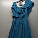 Plus Size Off The Shoulder Maxi Long Casual Layered Ruffle Beach Sundress Women Pocket 2024 Teal 18 Plus
