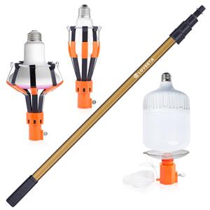 LOVEETA Gen2 12Ft [18Ft Reach] Lightweight Extendable Light Bulb Changer Pole for High Ceilings  Telescopic Light Bulb Pole Changer with Bulb Gripper - Champagne Gold