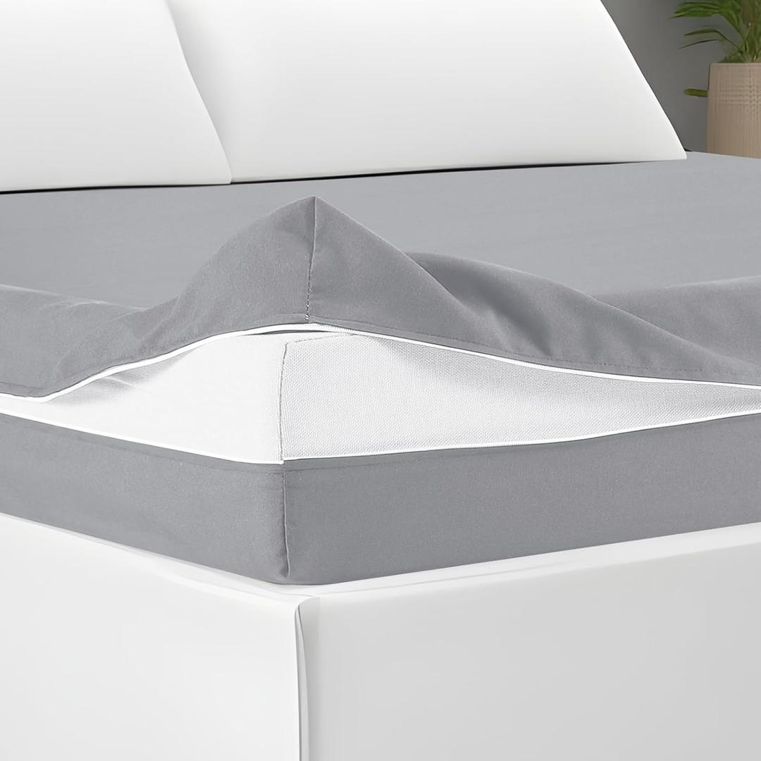 Zippered Mattress Fitted Protector Deep Mattress Encasement Soft Zipper Fitted Sheet Microfiber Bed Sheet Cover for Bed (Light Gray,Twin,12-16in)