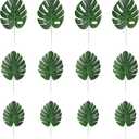 CCINEE 24PCS Green Artificial Palm Leaves, Faux Monstera Leaves Simulation Safari Leaves with Stems for Home Hawaiian Luau Party Jungle Beach Theme Party Decoration