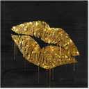 7CANVAS Gold Wall Decor Black and Gold Lip Canvas Wall Art Fashion Glam Poster Kiss Picture for Bedroom Bathroom Wall Decoration Ready to Hang 32x32Inch (32L" x 32W")