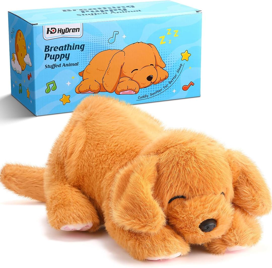 HyDren Breathing Golden Retriever Stuffed Animal 12 Inch Stuffed Dog with Music Light Breathing Motion Puppy Plush Toys for Sleep Aid Anxiety Relief Gifts for Kids Toddler Adult Birthday Party Favor