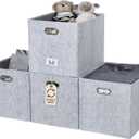 DECOMOMO Felt Storage Bins 13x15x13 Storage Cube Bins with Labels, Baskets for Organizing Shelves (Kallax / 4pcs, Light Grey)